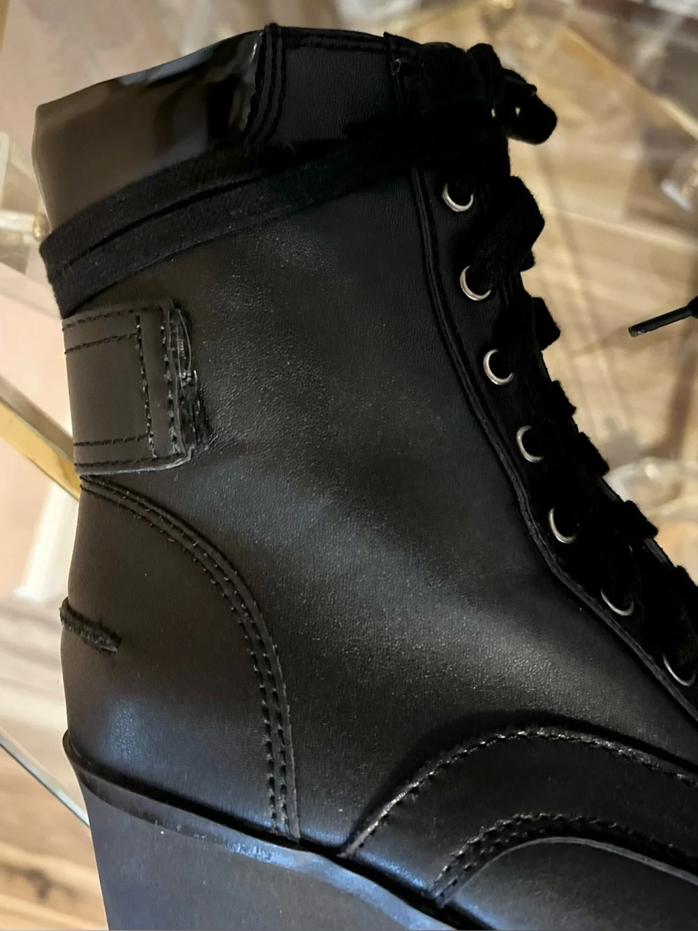 Karl Lagerfeld Black Leather Lace-Up Block Heel Ankle Boots Size 7.5